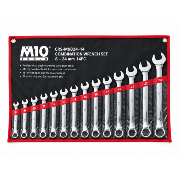 M10 Combination Wrench Set – 8–24 mm, 14 Pieces (CRS-M0824-14)