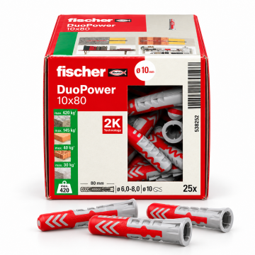 Fischer DuoPower Plug – 10 × 80 mm (25 Pcs/Box)