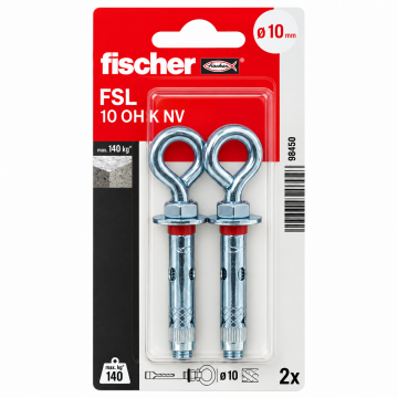 Fischer FSL 10 OH K NV Sleeve Anchor with Eye Hook (2 Pcs/Pack)